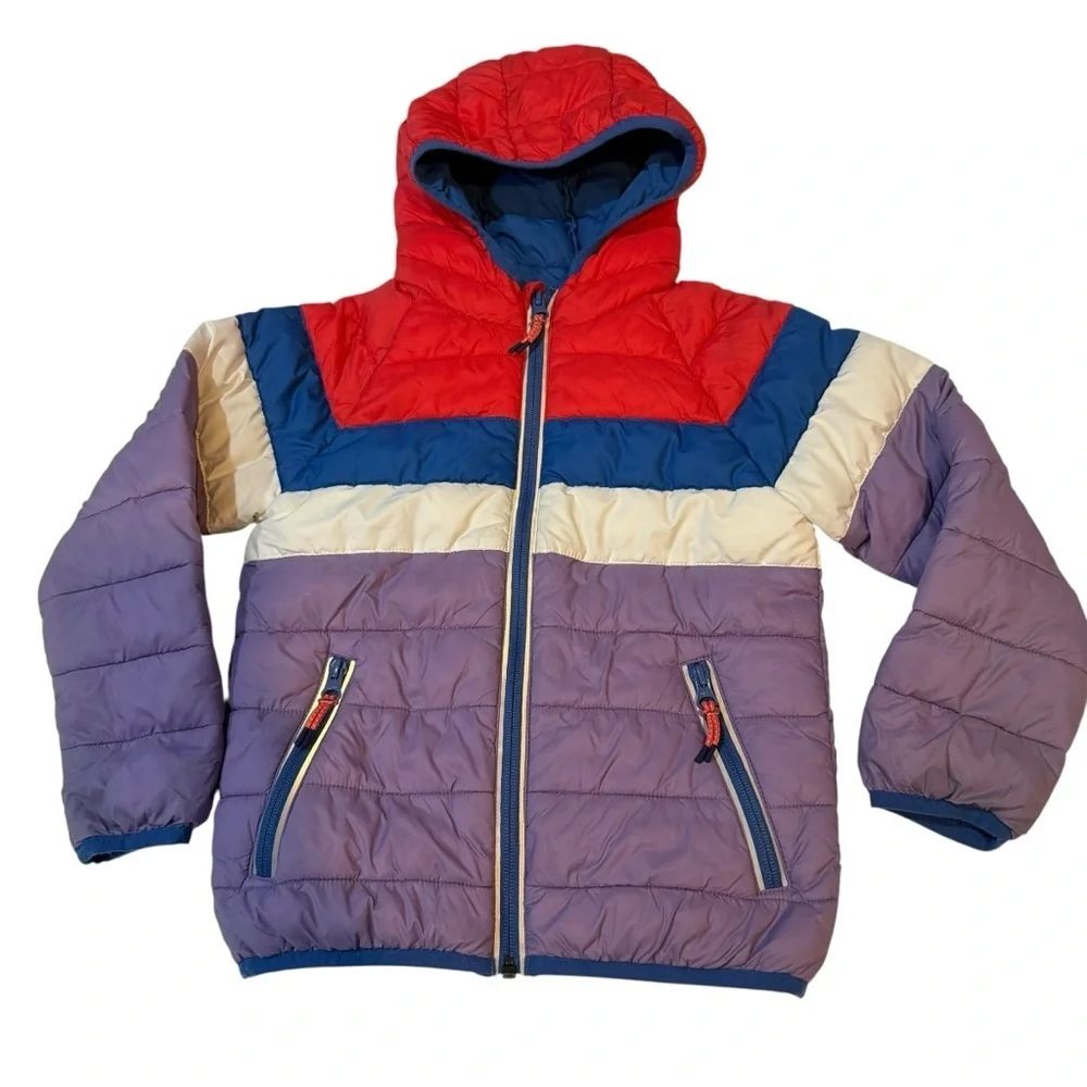 Mini Boden Colorful Hooded Puffer Jacket size 6/7
